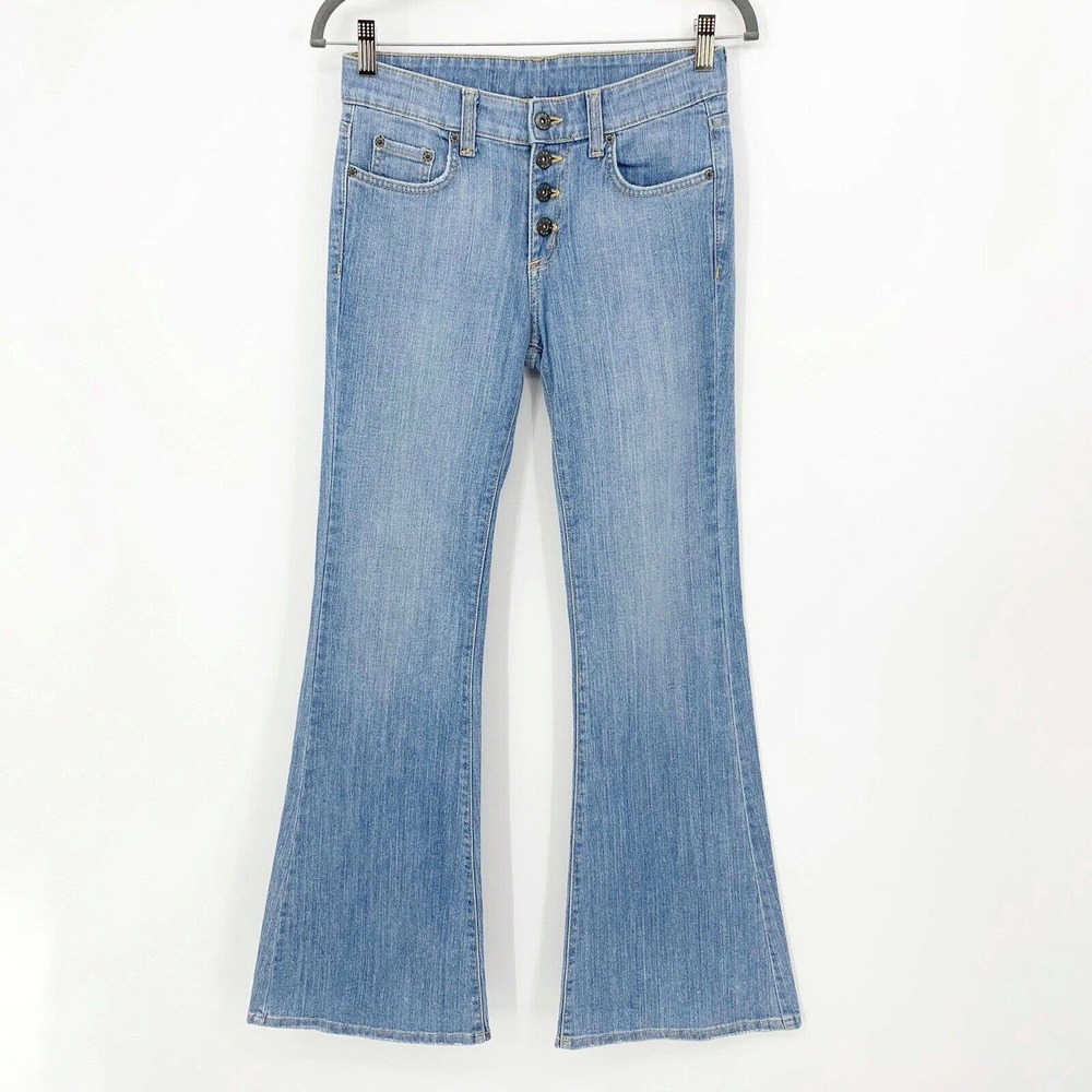 Carmar Farah‎ Flare Jeans Size 27 Medium Wash Mid Rise Button Fly Stretch Blue